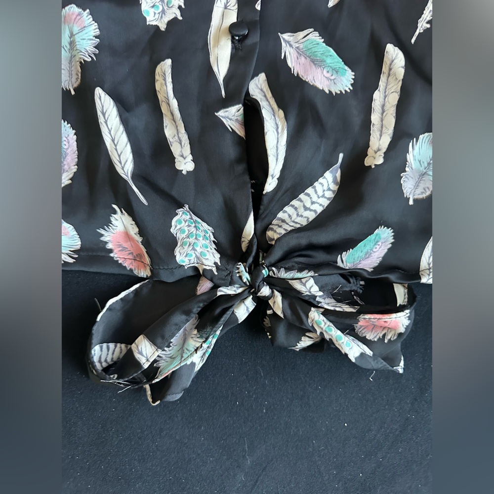 Anthropology Greylin Black Feather Print Halter Tank Top - Picture 2 of 8